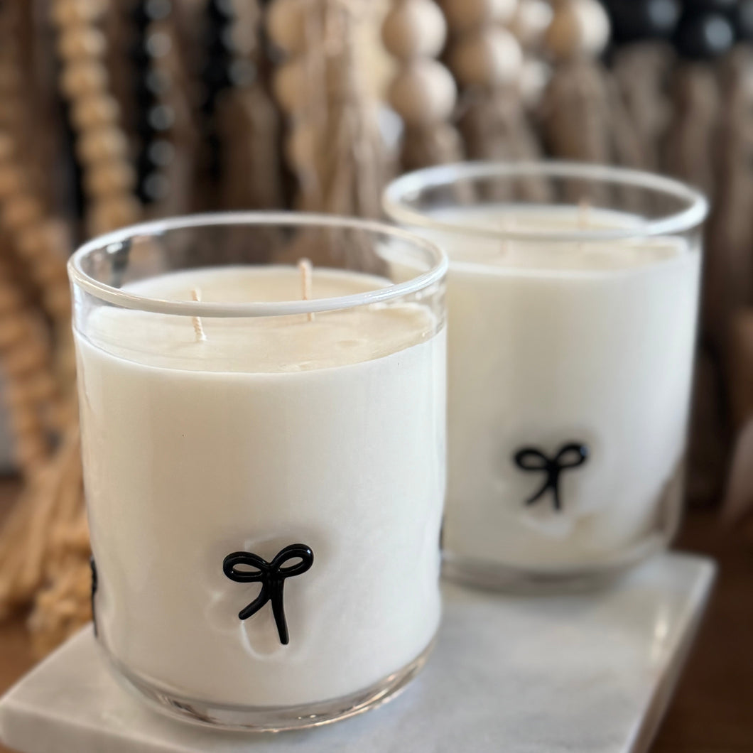 black bow glass candle