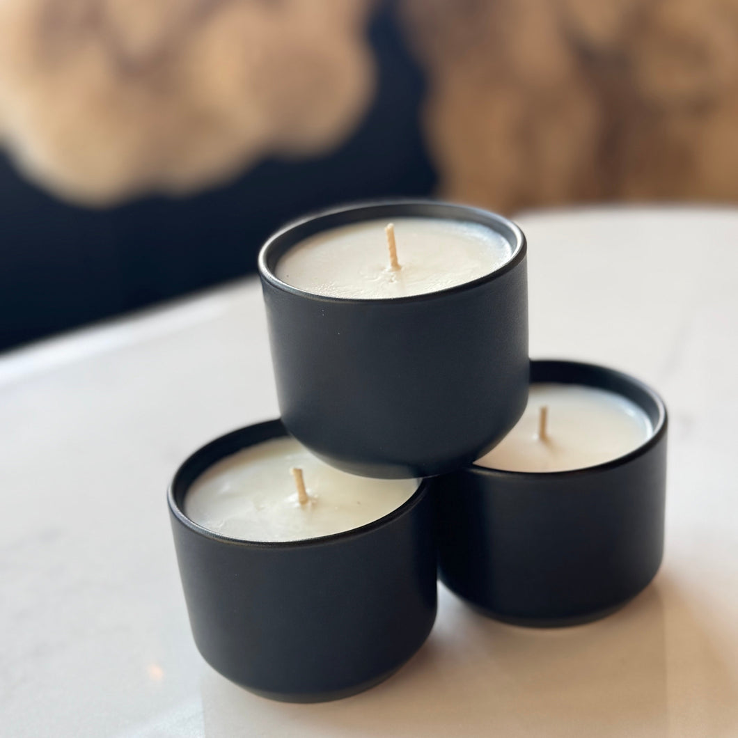 black ceramic mini pots