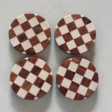 Load image into Gallery viewer, brown and white checkered coaster
