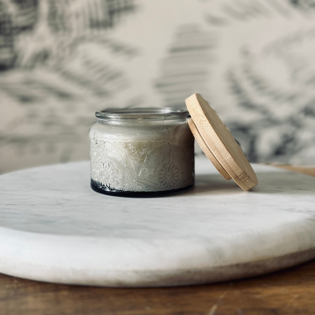 grey glass candles with lid