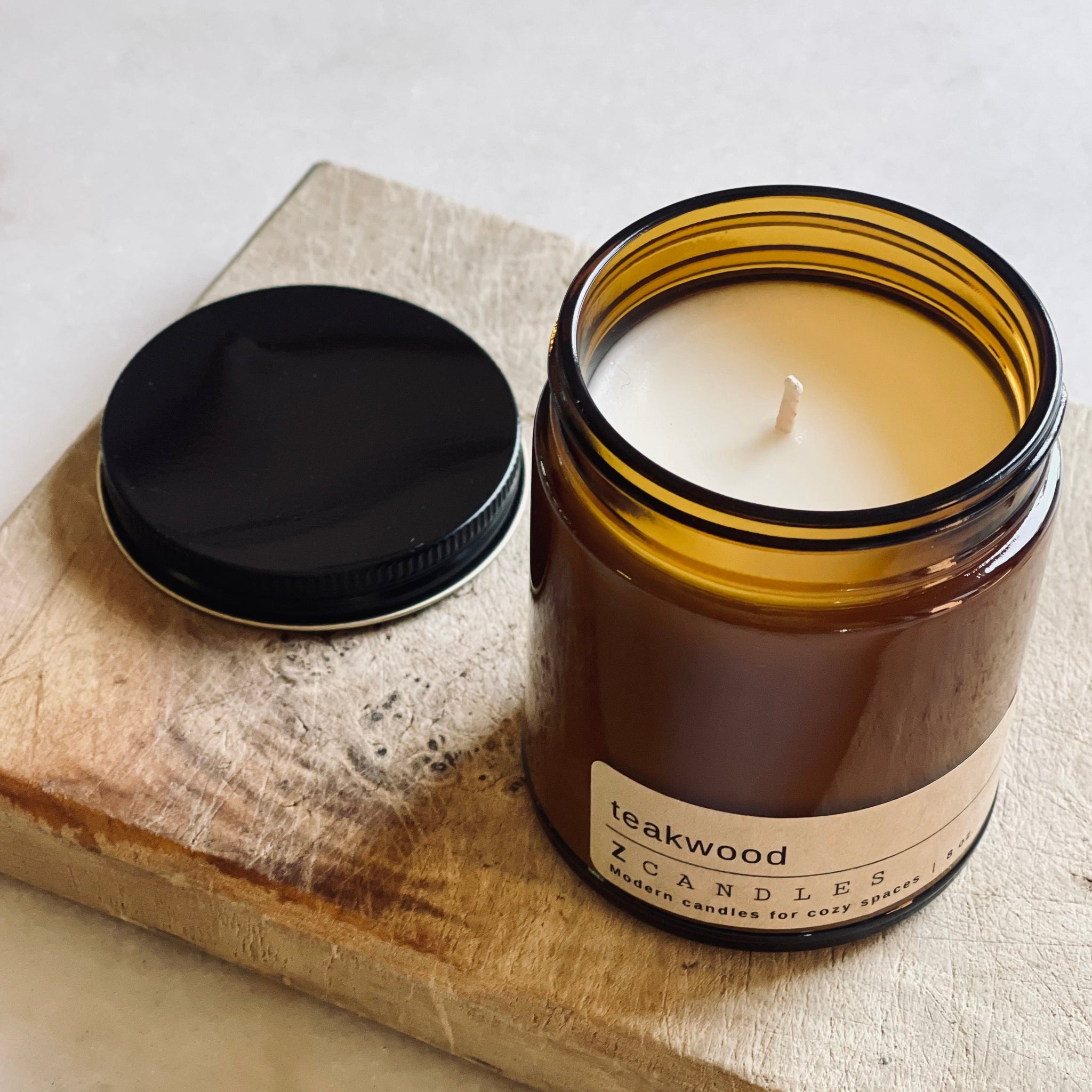 Z CANDLES Teakwood, Matte Black Candle 12 oz