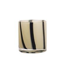 Load image into Gallery viewer, 4" Round x 4"H Glass Candle Holder/Vase w/ Stripes, Cream Color &amp; Black
