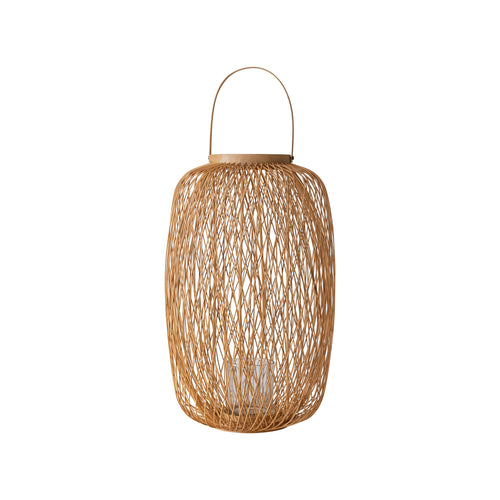 Hand-Woven Bamboo Lantern w/ Glass Insert & Handle (Holds 3