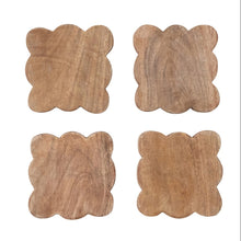Load image into Gallery viewer, Mango Wood Scalloped Coasters, Natural, Set of 4 Tied w/ Jute
